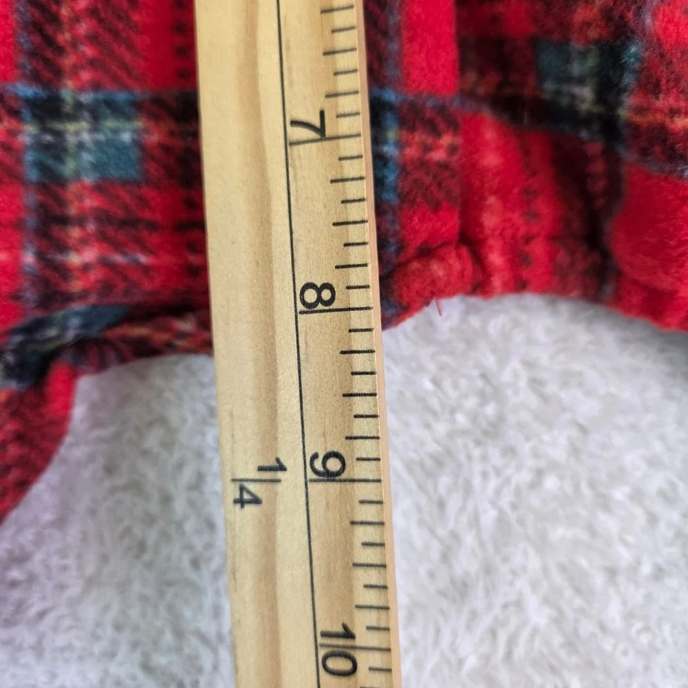 Red Black Plaid Fleece Dog Pajamas Medium Velcro Closure Holiday Pet Onesie